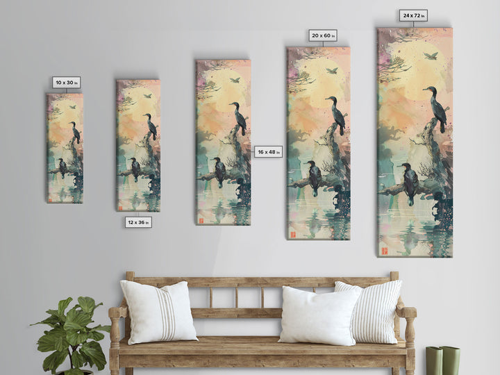 Orange Marigold Blossoms in Japanese Style Tall Skinny Framed Canvas Print - Ukiyo-e Wall Art