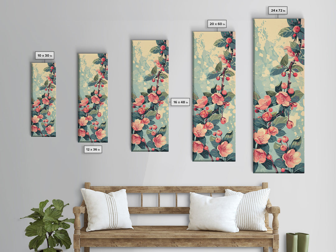Japanese Style Frogs and Lotus Flowers Framed Canvas Print - Tall Skinny Ukiyo-e Wall Art