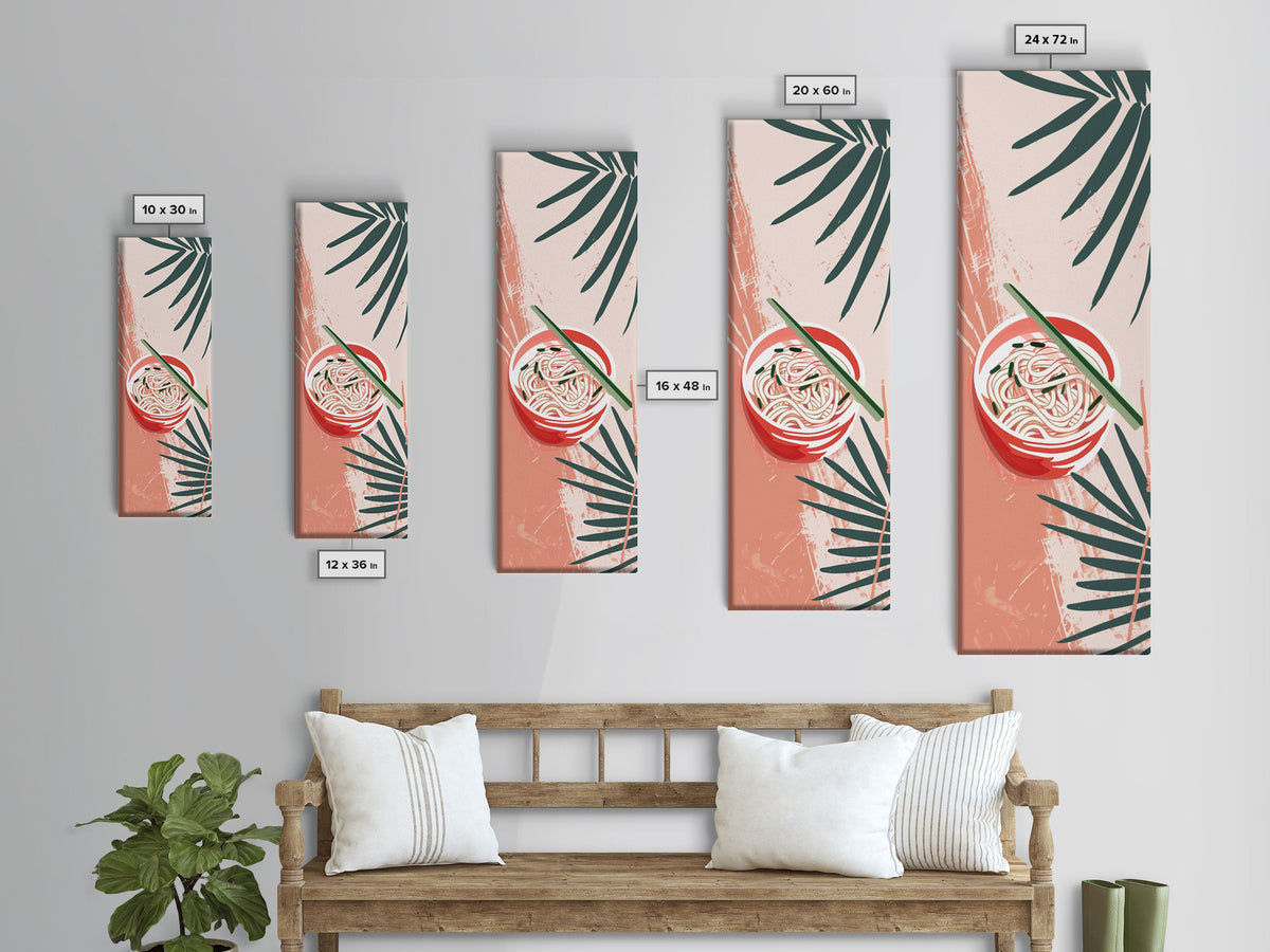 Ramen Noodles Japanese Cuisine Art On Framed Canvas Print In Ukiyo-e Style Tall Skinny Culinary Wood Block Wall Decor