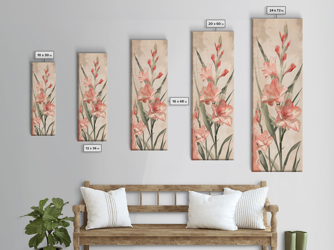Canvas Print Soft Pink Gladiolus Flowers, Vintage-Inspired Floral Art For Bedroom Or Living Room, Romantic Wall Decoration