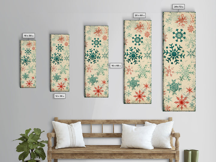 Snowflakes in Varied Sizes and Shapes Scattered on a Beige Canvas with a Distressed Texture Ukiyo-e Art Japanese Framed Canvas Print Skinny Tall Art