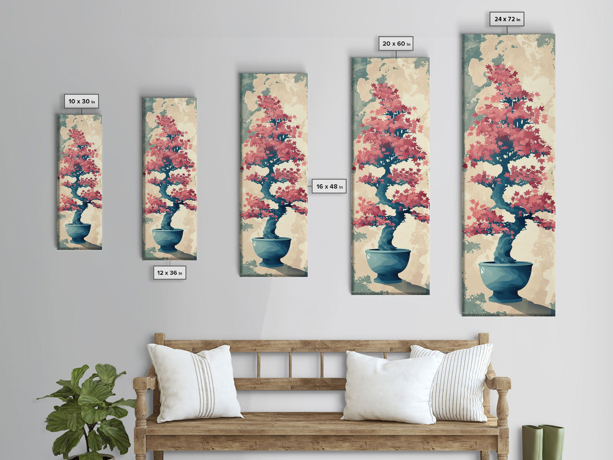 Maple Bonsai Tree In Pot With Soft Pastel Background Tall Art Ukiyo-e Art Framed Canvas Print