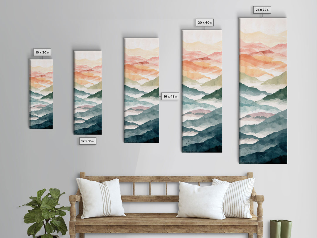 Rolling Hills And Layered Mountains In Soft Pastel Hues Ukiyo-e Wood Block Print Skinny Art Framed Canvas Print