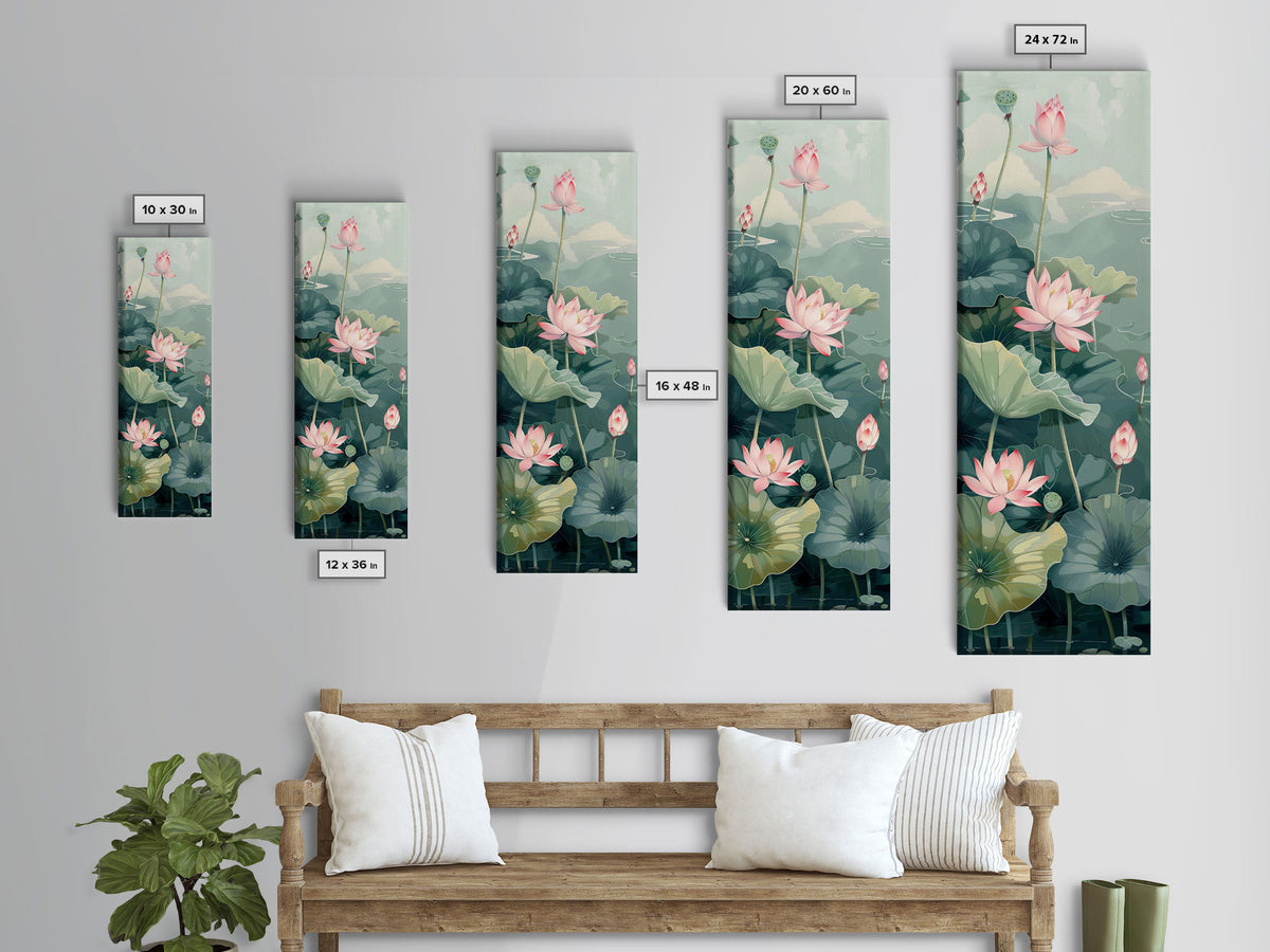 Tranquil Lotus Flowers And Large Green Leaves In Pond For Calming Nature Wall Art Ukiyo-e Japanese Style Art Canvas Print