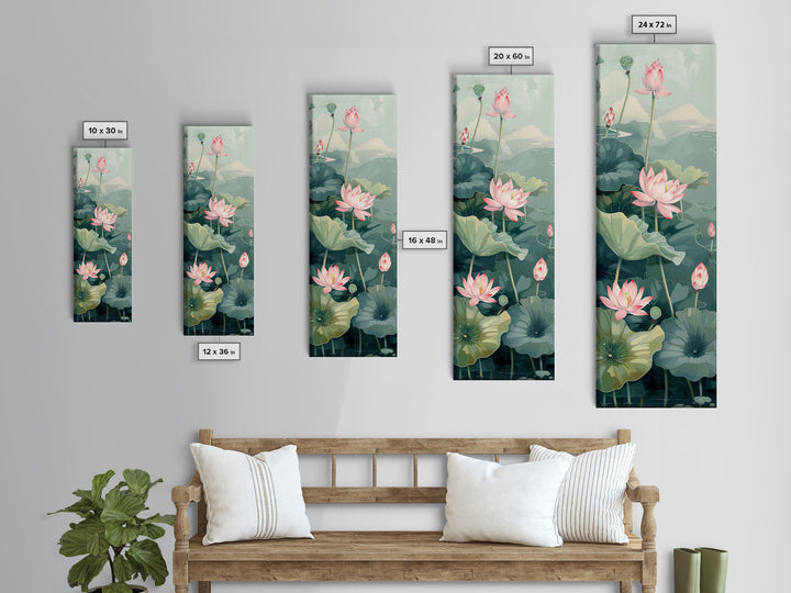 Tranquil Lotus Flowers And Large Green Leaves In Pond For Calming Nature Wall Art Ukiyo-e Japanese Style Art Canvas Print