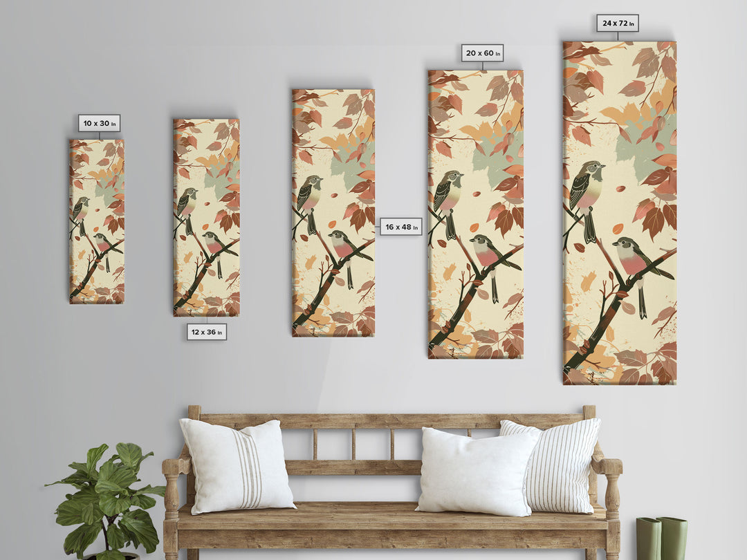 Charming Small Birds On Autumn Branches For Cozy Fall-Themed Wall Art Japanese Style Framed Canvas Print