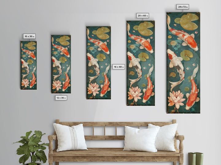 Graceful Koi Fish Swimming Among Lotus Flowers For Zen-Inspired Wall Art Japanese Style Framed Canvas Print