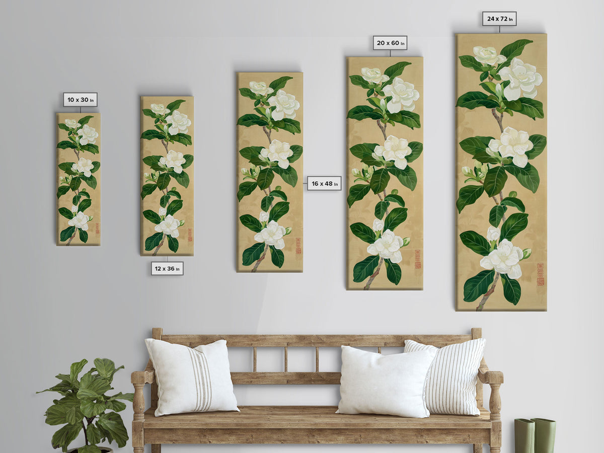 Magnolia Flowers On A Branch - Skinny Art Tall Art Framed Canvas Print Japanese Style Art Ukiyo-e Art