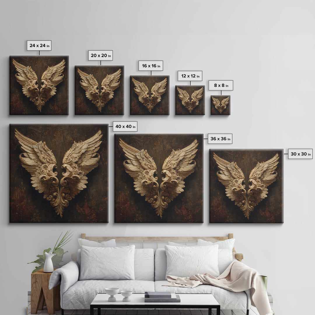 Angel Wings with Gold and Ivory Tones Canvas Print, Renaissanceinspired Art, Wall Art Print, Living Room Decor, Classic, REN-1x1-18