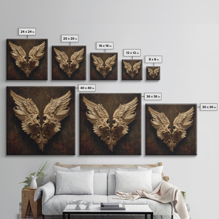 Angel Wings with Gold and Ivory Tones Canvas Print, Renaissanceinspired Art, Wall Art Print, Living Room Decor, Classic, REN-1x1-18