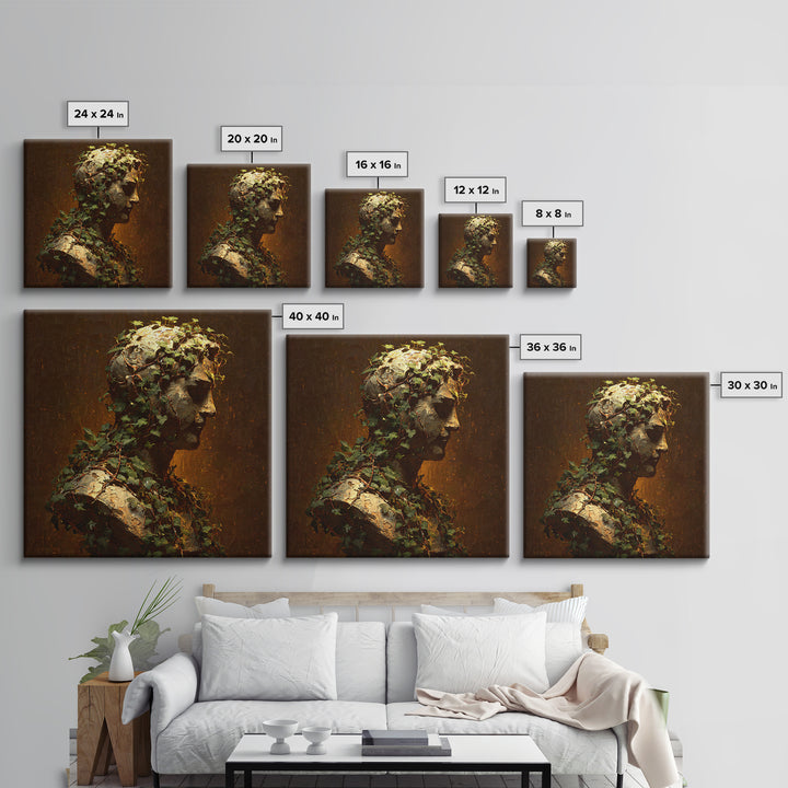 Classical Statue Bust Covered Canvas Print, Renaissanceinspired Art, Unique Wall Art, Living Room Decor, Watercolor Art, REN-1x1-19