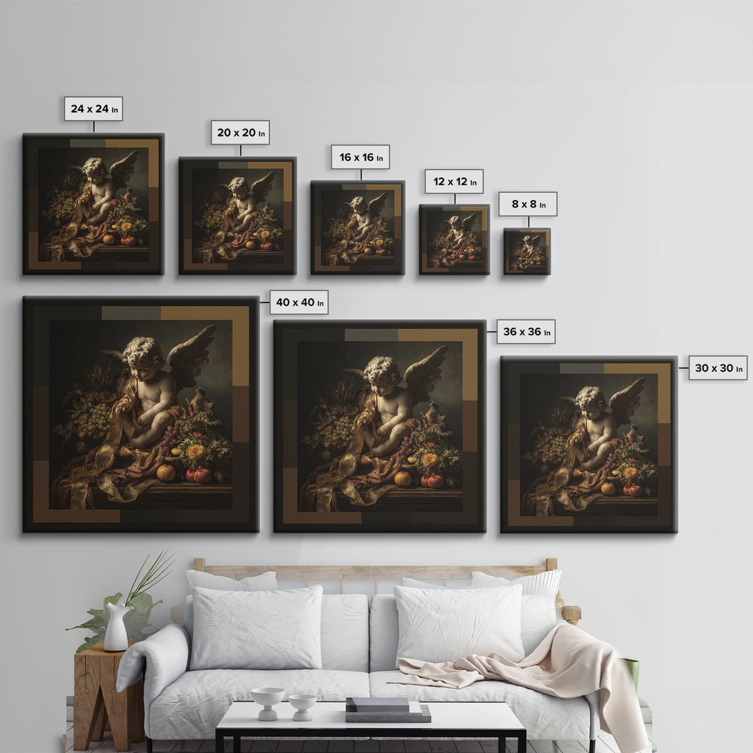 Cherub Holding a Ribbon Among Clouds Canvas Print, Renaissanceinspired Art, Living Room Art, Living Room Decor, Oil Painting, REN-1x1-30