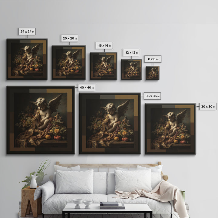 Cherub Holding a Ribbon Among Clouds Canvas Print, Renaissanceinspired Art, Living Room Art, Living Room Decor, Oil Painting, REN-1x1-30