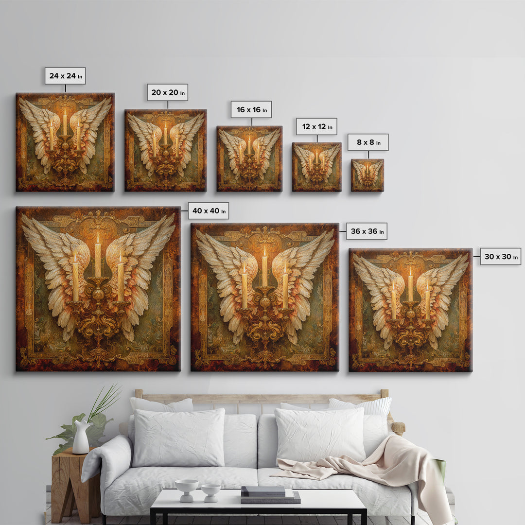 Angel Wings with Gold and Ivory Tones Canvas Print, Renaissanceinspired Art, Unique Wall Decor, Living Room Decor, Classic, REN-1x1-66