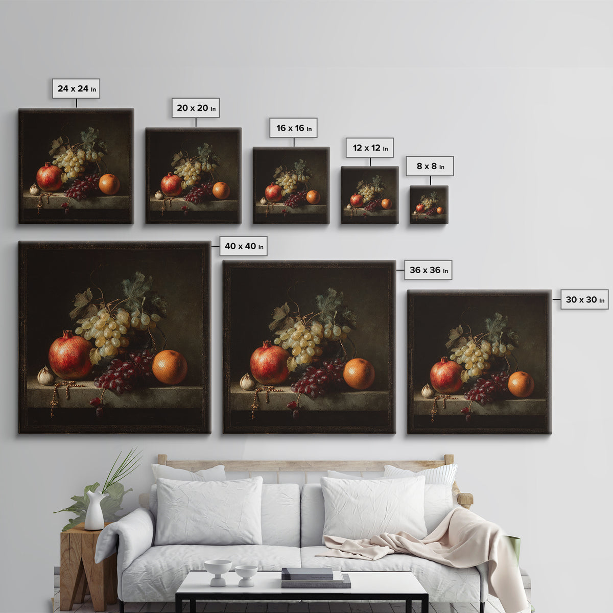 Oil Painted Fruit Still Life on Dark Canvas Print, Renaissanceinspired Art, Elegant Home Decor, Living Room Decor, Classic, REN-1x1-75