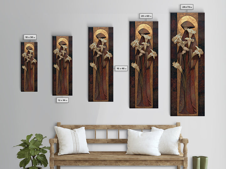 Saint Like Figure Holding White Lilies Canvas Print, Renaissanceinspired Art, Fine Art Print, Living Room Decor, Oil Painting, REN-1x3-25