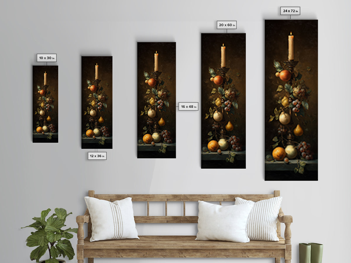 Oil Painted Fruit Still Life on Dark Canvas Print, Renaissanceinspired Art, Gallery Decor, Living Room Decor, Fine Art, Classic, REN-1x3-39
