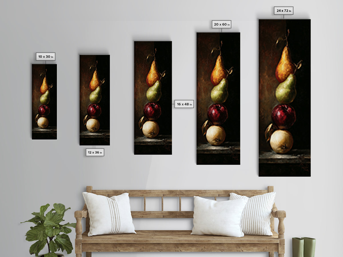 Oil Painted Fruit Still Life on Dark Canvas Print, Renaissanceinspired Art, Living Room Decor, Oil Painting, Classic, REN-1x3-63