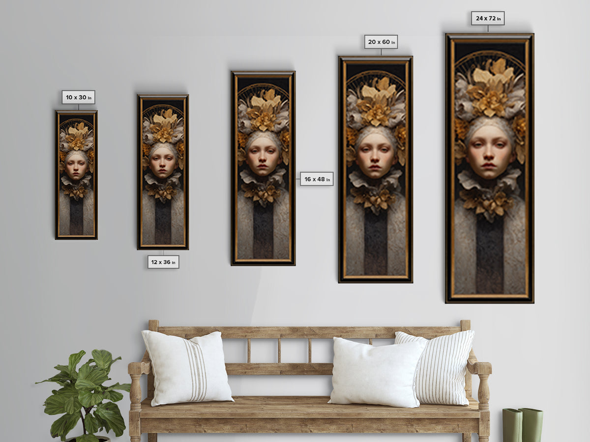 Gold Halo Portrait Canvas Print, Renaissanceinspired Art, Floral Painting, Living Room Decor, Oil Painting, Classic, Art Print, REN-1x3-65