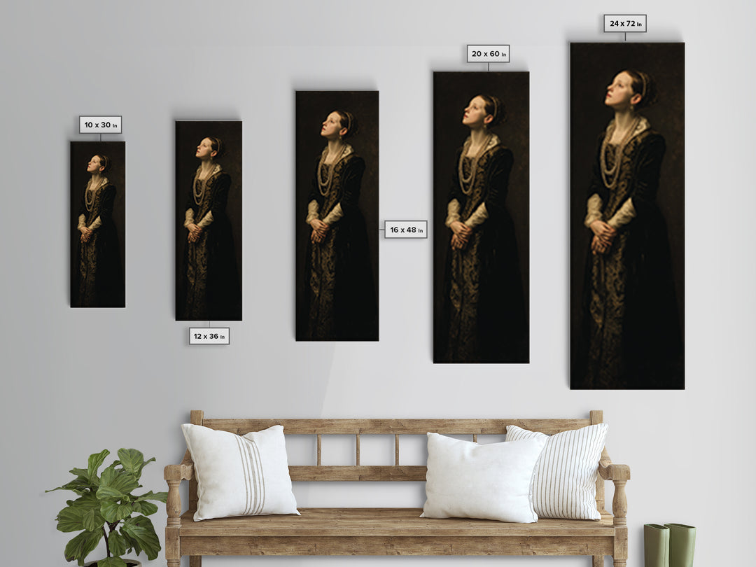 Portrait with Pearl Necklace and Velvet Dress Canvas Print, Renaissanceinspired Art, Art Print, Living Room Decor, Classic, REN-1x3-72