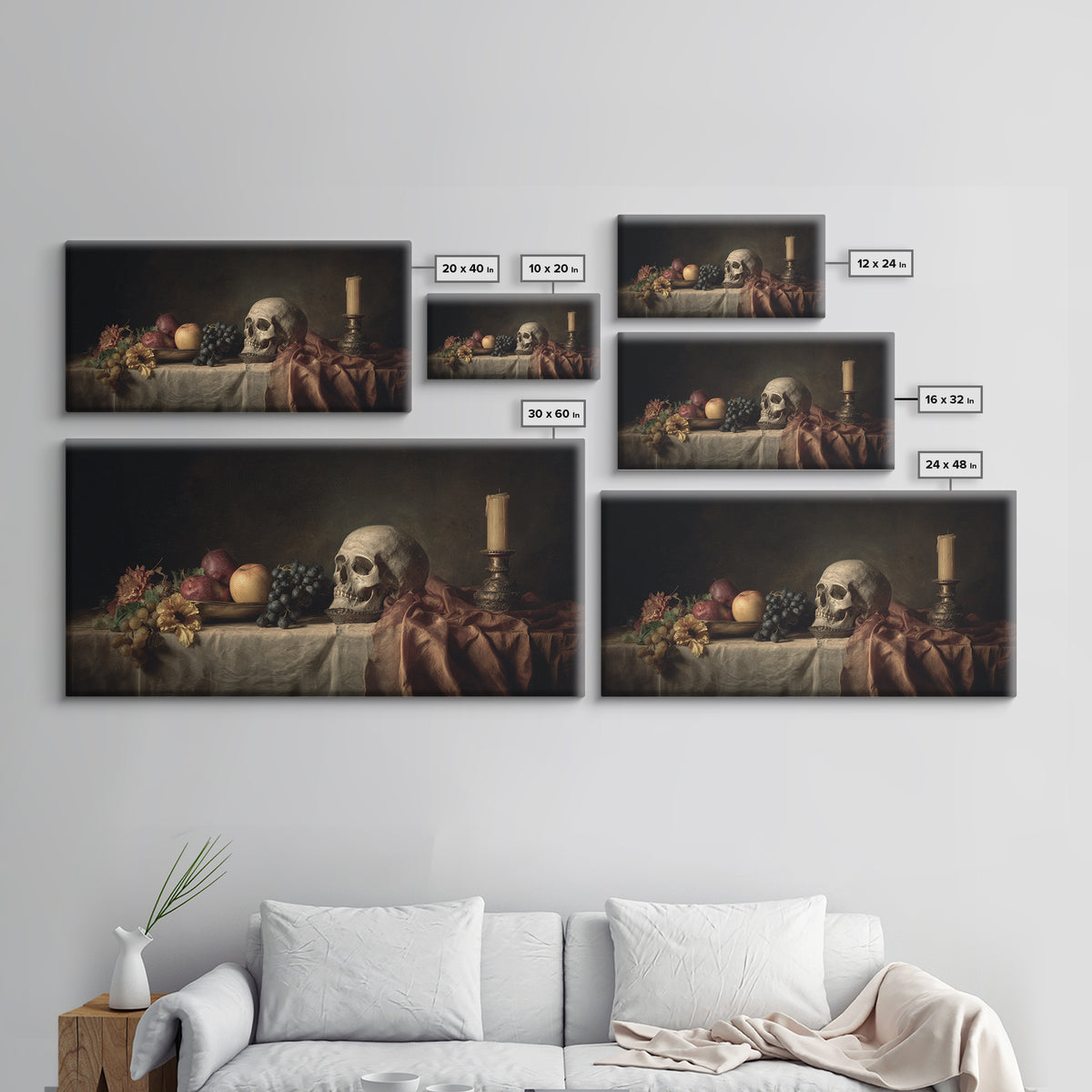 Old Master Skull and Candle Still Life Framed Canvas Print, Renaissanceinspired Art, Classic Art, Living Room Decor, Classic, REN-2x1-30