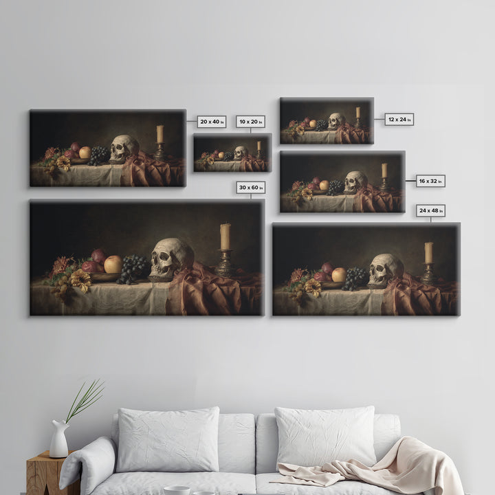 Old Master Skull and Candle Still Life Framed Canvas Print, Renaissanceinspired Art, Classic Art, Living Room Decor, Classic, REN-2x1-30