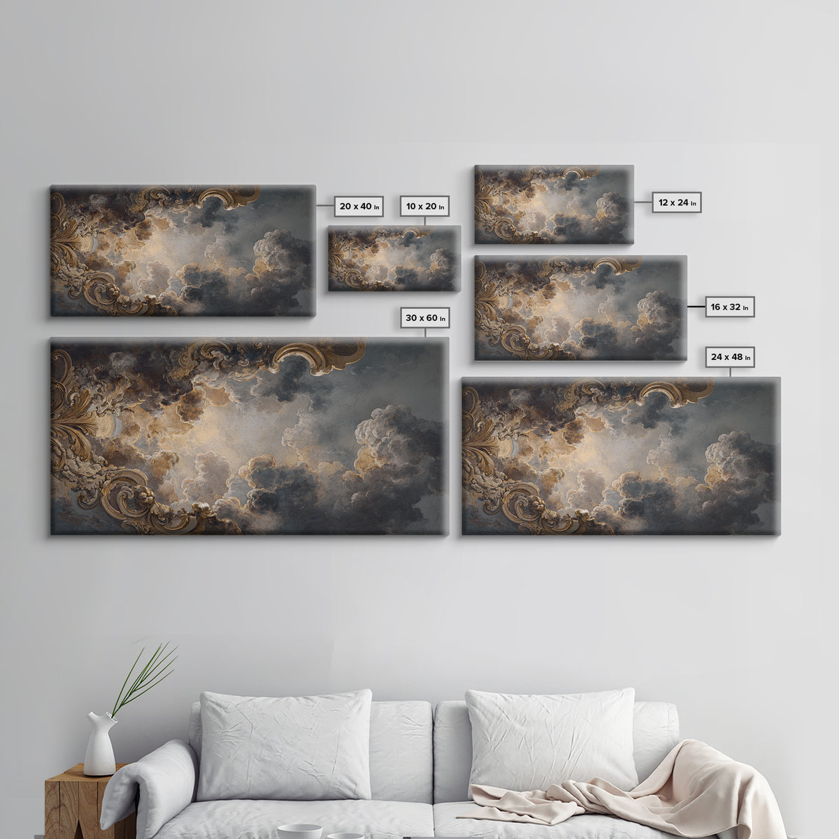 Fresco Celestial Ceiling Composition Framed Canvas Print, Renaissanceinspired Art, Boho Decor, Living Room Decor, Classic, REN-2x1-83
