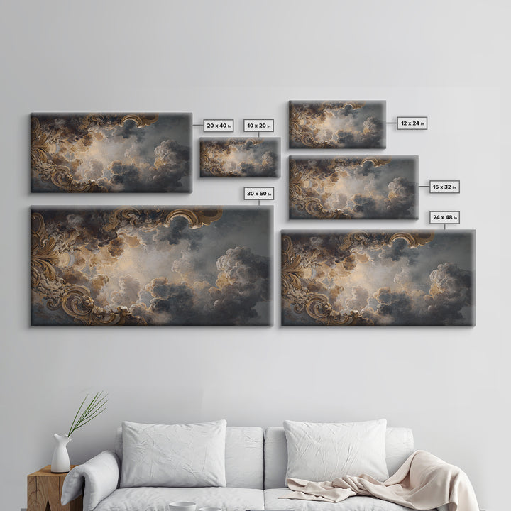 Fresco Celestial Ceiling Composition Framed Canvas Print, Renaissanceinspired Art, Boho Decor, Living Room Decor, Classic, REN-2x1-83