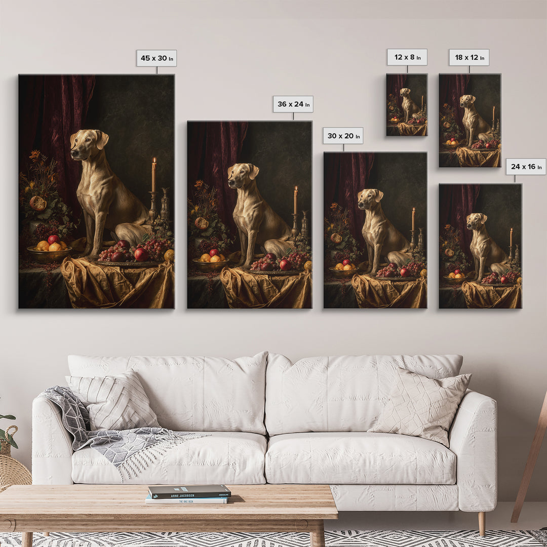 Noble Dog Portrait Framed Canvas Print, Renaissanceinspired Art, Cat Painting, Living Room Decor, Oil Painting, Classic, REN-2x3-100