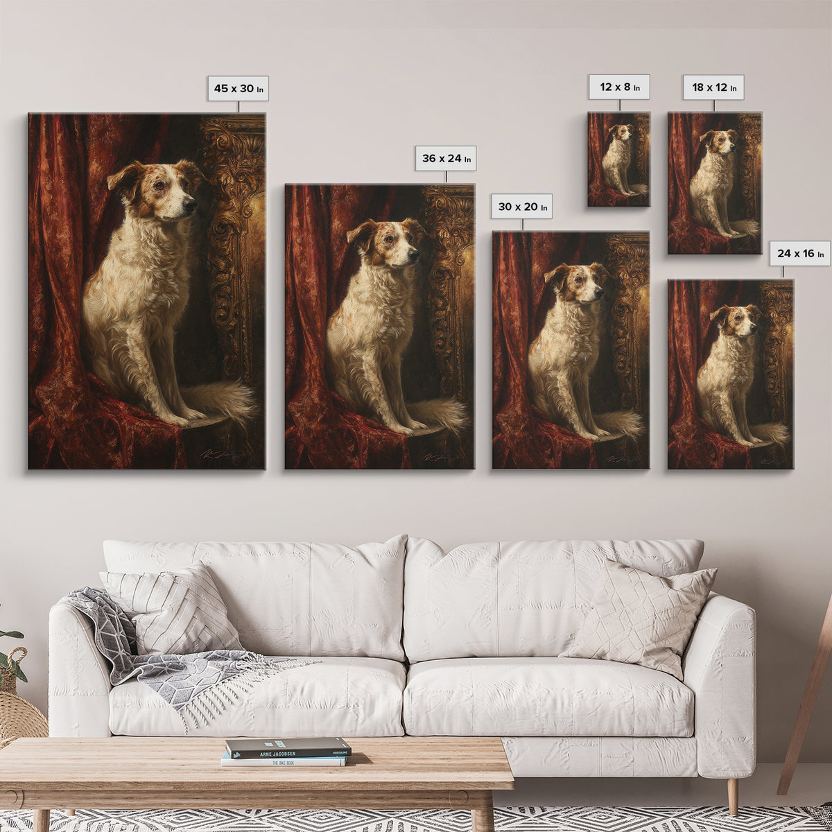 Noble Dog Portrait Framed Canvas Print, Renaissanceinspired Art, Textured Painting, Living Room Decor, Fine Art, Classic, REN-2x3-28