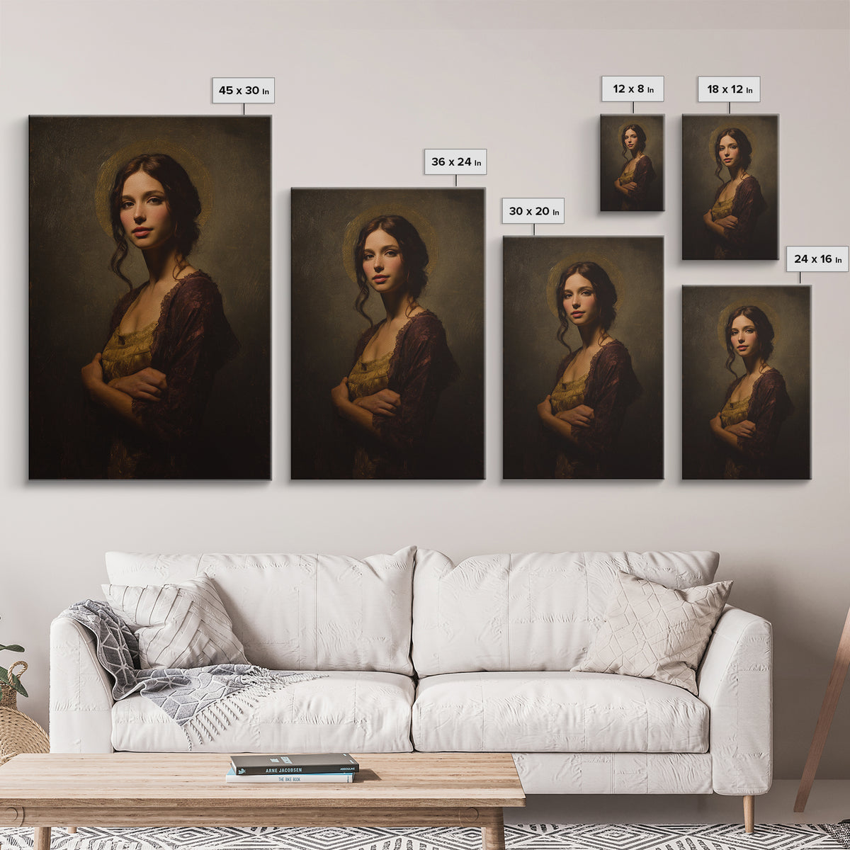 Gold Halo Portrait Framed Canvas Print, Renaissanceinspired Art, Neutral Decor, Living Room Decor, Fine Art, Classic, REN-2x3-37