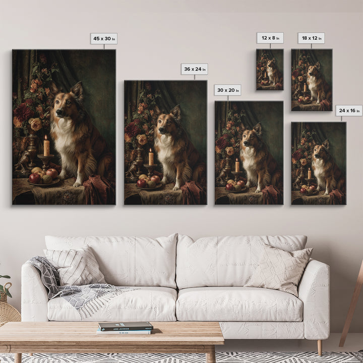 Noble Dog Portrait Framed Canvas Print, Renaissanceinspired Art, Cat Painting, Living Room Decor, Classic, Gallery Decor, REN-2x3-4