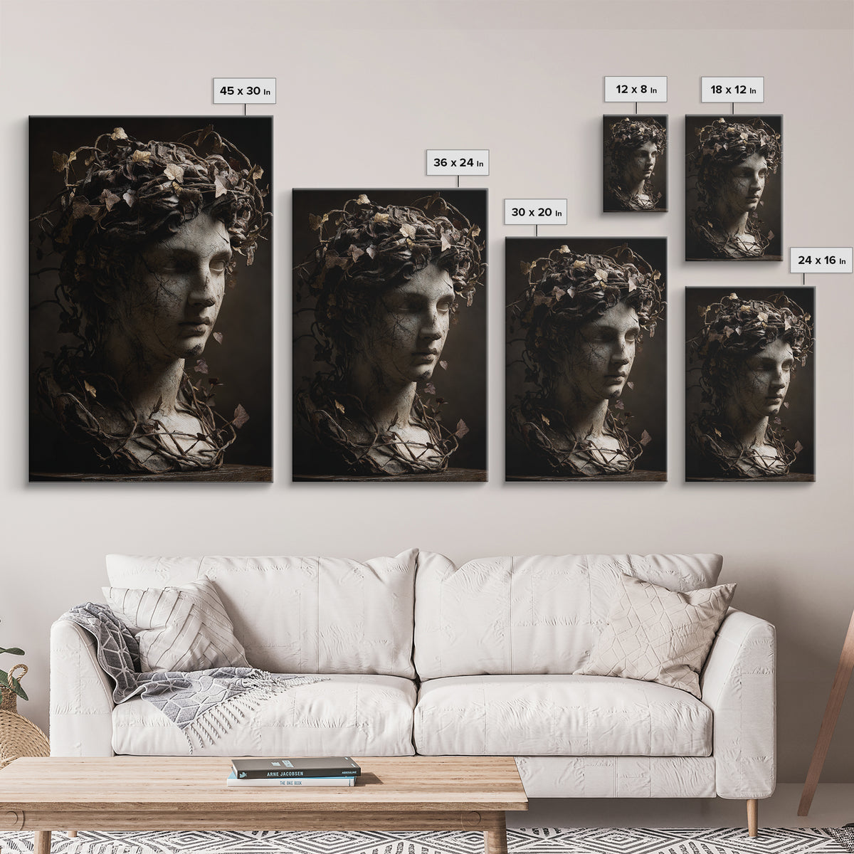 Classical Statue Bust Covered Canvas Print, Renaissanceinspired Art, Fine Art Print, Living Room Decor, Fine Art, Classic, REN-2x3-99