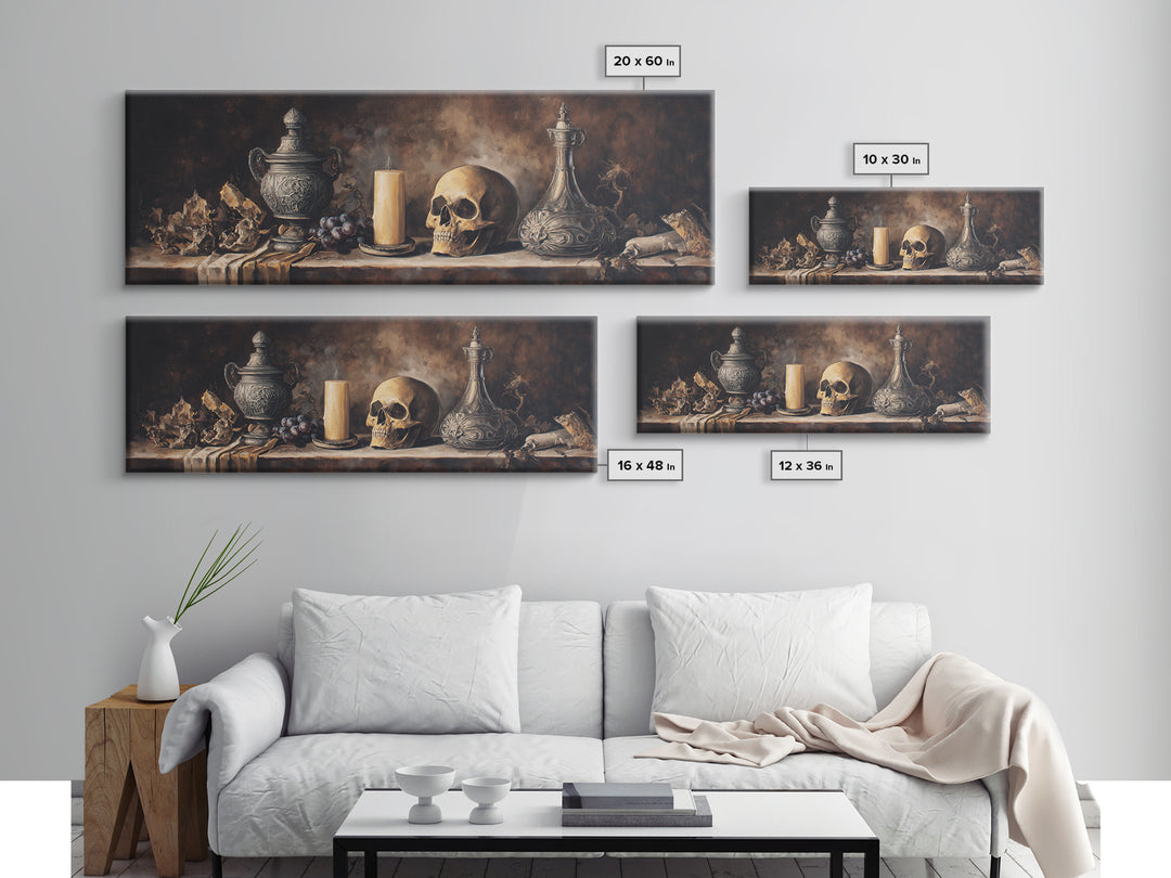 Old Master Skull and Candle Still Life Framed Canvas Print, Renaissanceinspired Art, Room Decor, Living Room Decor, Classic, REN-3x1-2