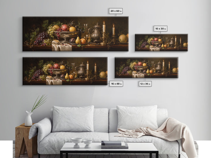 Oil Painted Fruit Still Life on Dark Framed Canvas Print, Renaissanceinspired Art, Wall Art, Living Room Decor, Abstract Art, REN-3x1-67