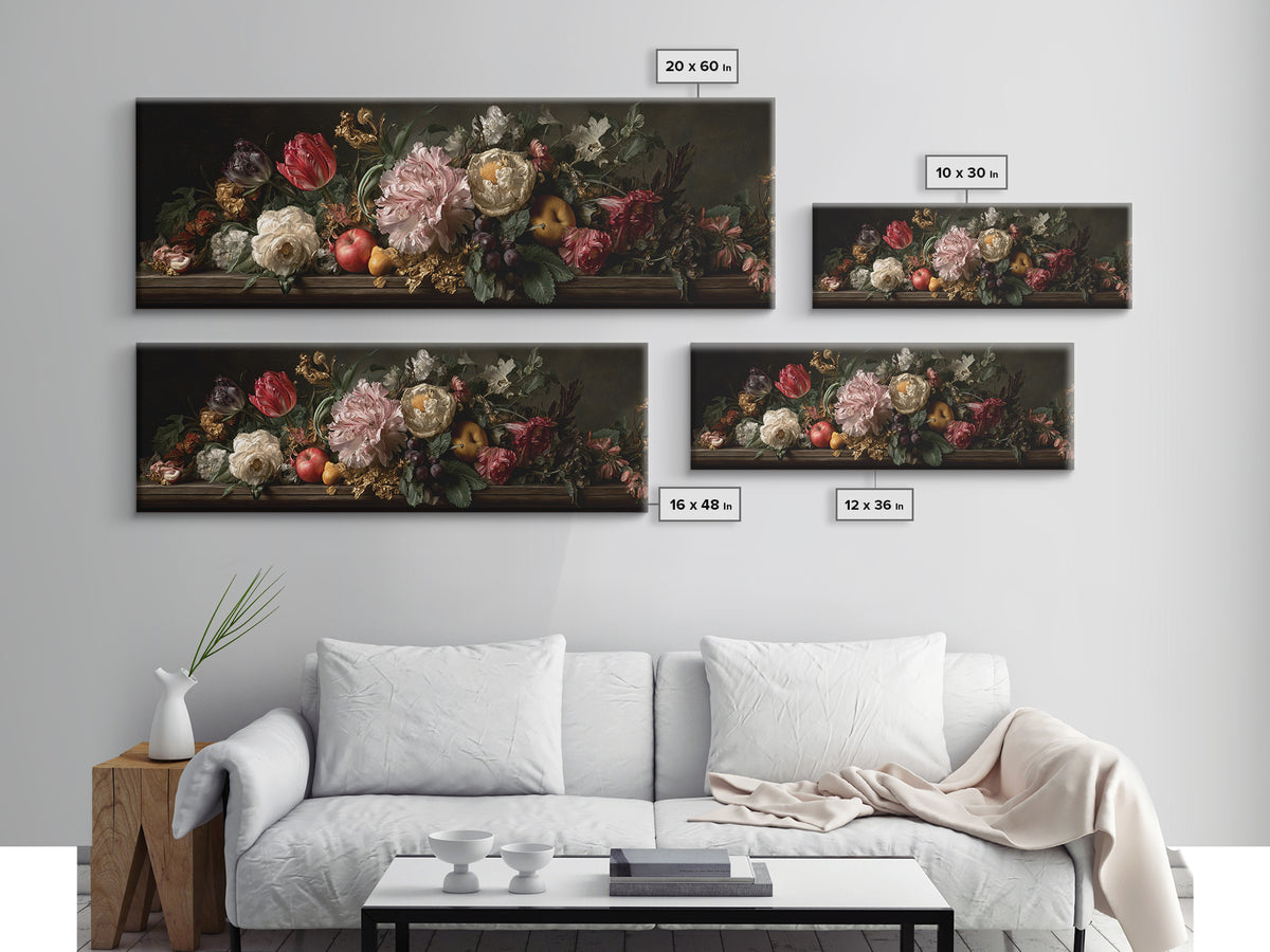 Renaissance Botanical Study Canvas Print, Renaissanceinspired Art, Digital Art, Living Room Decor, Oil Painting, Classic, REN-3x1-71