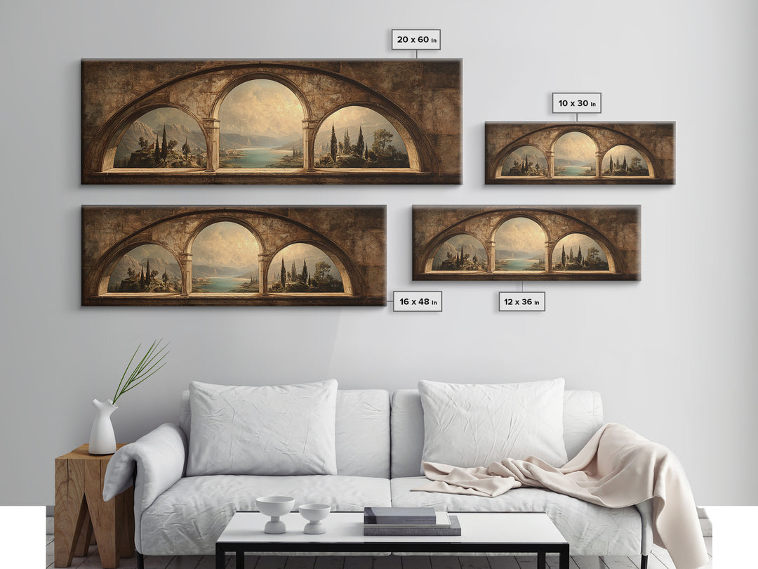 Architectural Arch with Italian Landscape Beyond Canvas Print, Renaissanceinspired Art, Mosaic Wall Art, Living Room Decor, REN-3x1-99