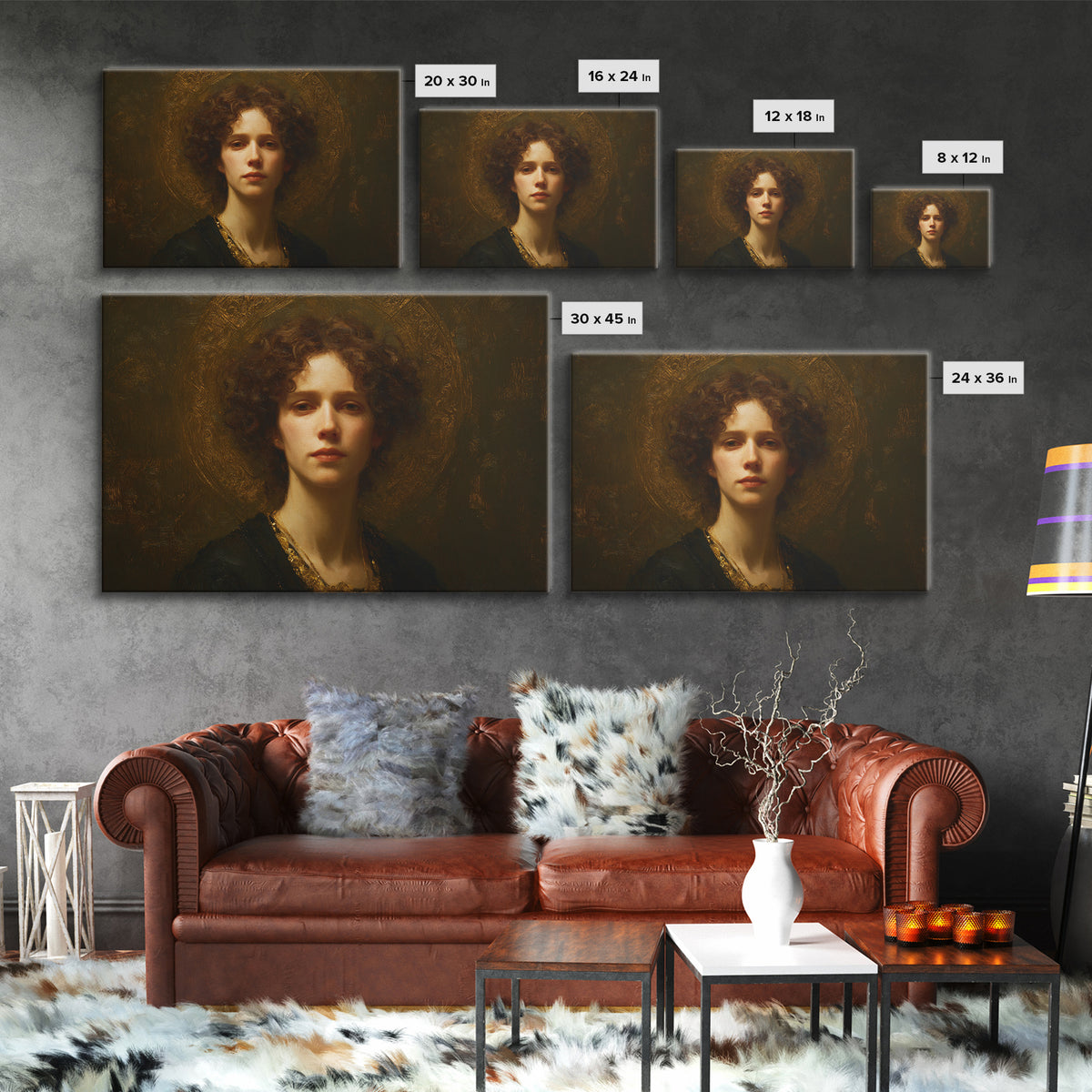 Gold Halo Portrait Canvas Print, Renaissanceinspired Art, Digital Print, Living Room Decor, Fine Art, Classic, Living Room Art, REN-3x2-33