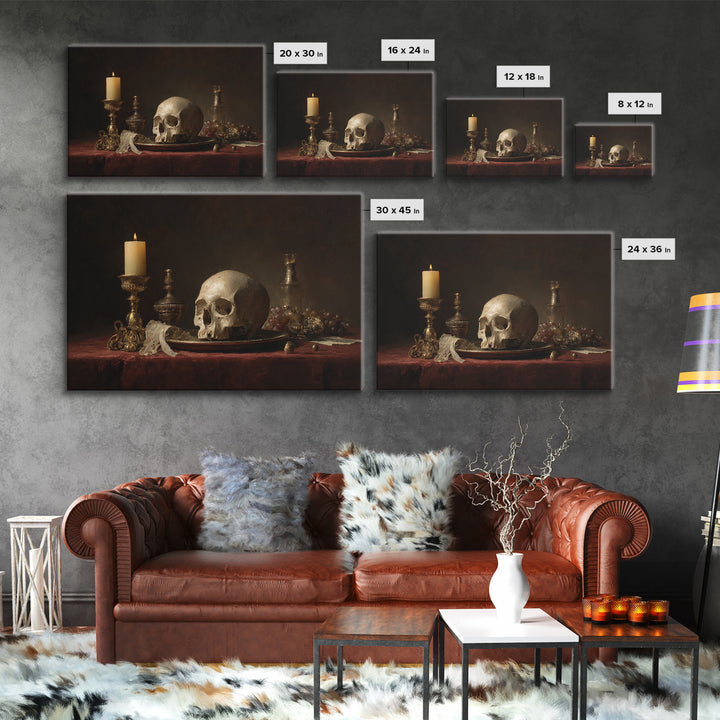Old Master Skull and Candle Still Life Canvas Print, Renaissanceinspired Art, Digital Art, Living Room Decor, Fine Art, Classic, REN-3x2-38