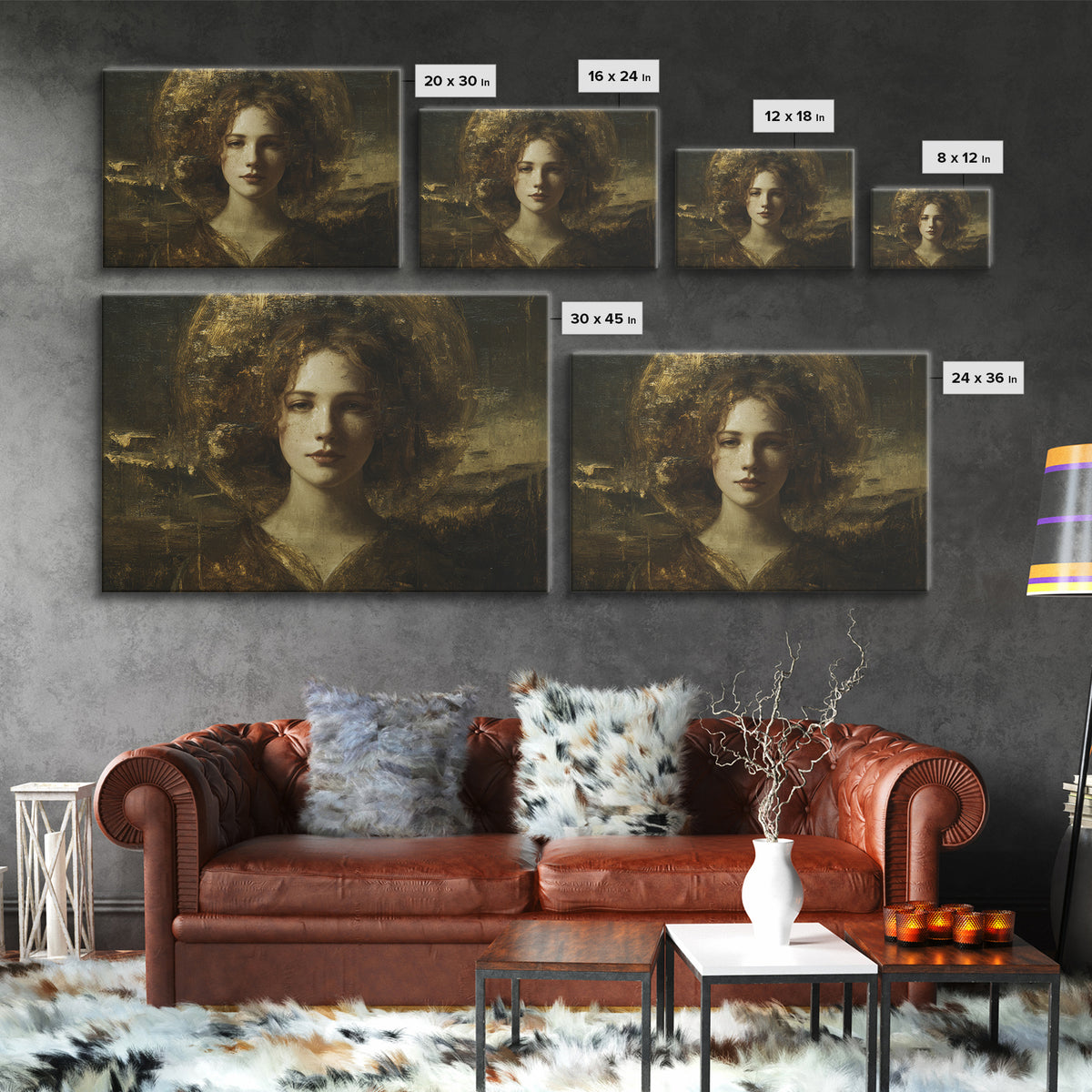 Gold Halo Portrait Canvas Print, Renaissanceinspired Art, Digital Print, Living Room Decor, Fine Art, Classic, Living Room Art, REN-3x2-57