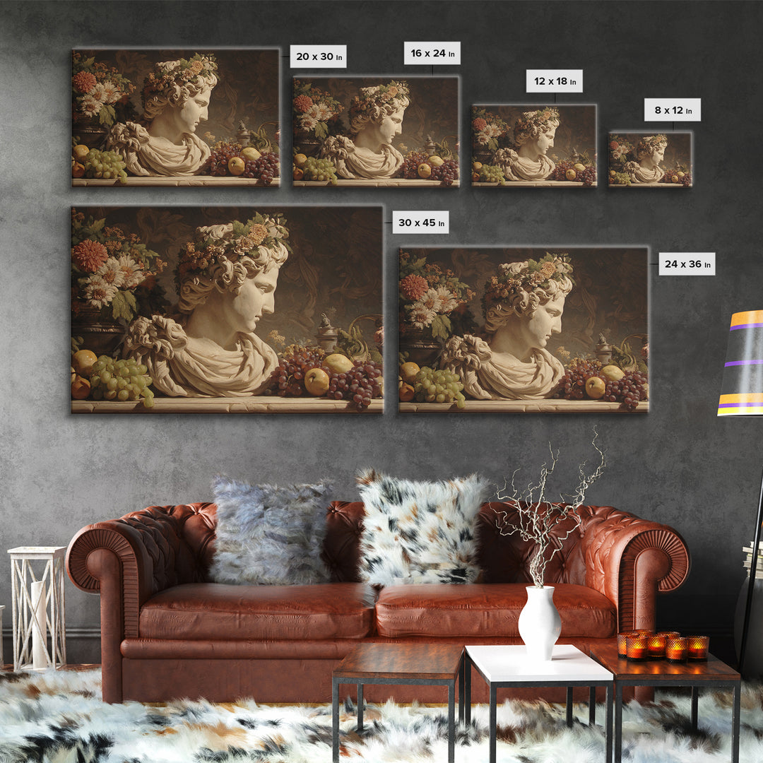 Floral Garland Surrounding a Classical Profile Canvas Print, Renaissanceinspired Art, Canvas Wall Art, Living Room Decor, REN-3x2-74