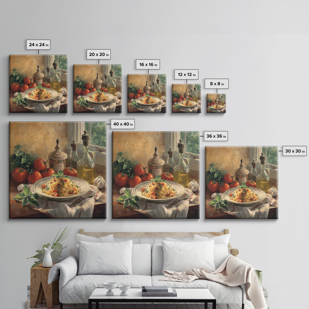 Fresh Pasta with Tomatoes and Basil Framed Canvas Print, Restaurant Art, Canvas Print, Restaurant Decor, Fine Art, Bistro, RES-1x1-2