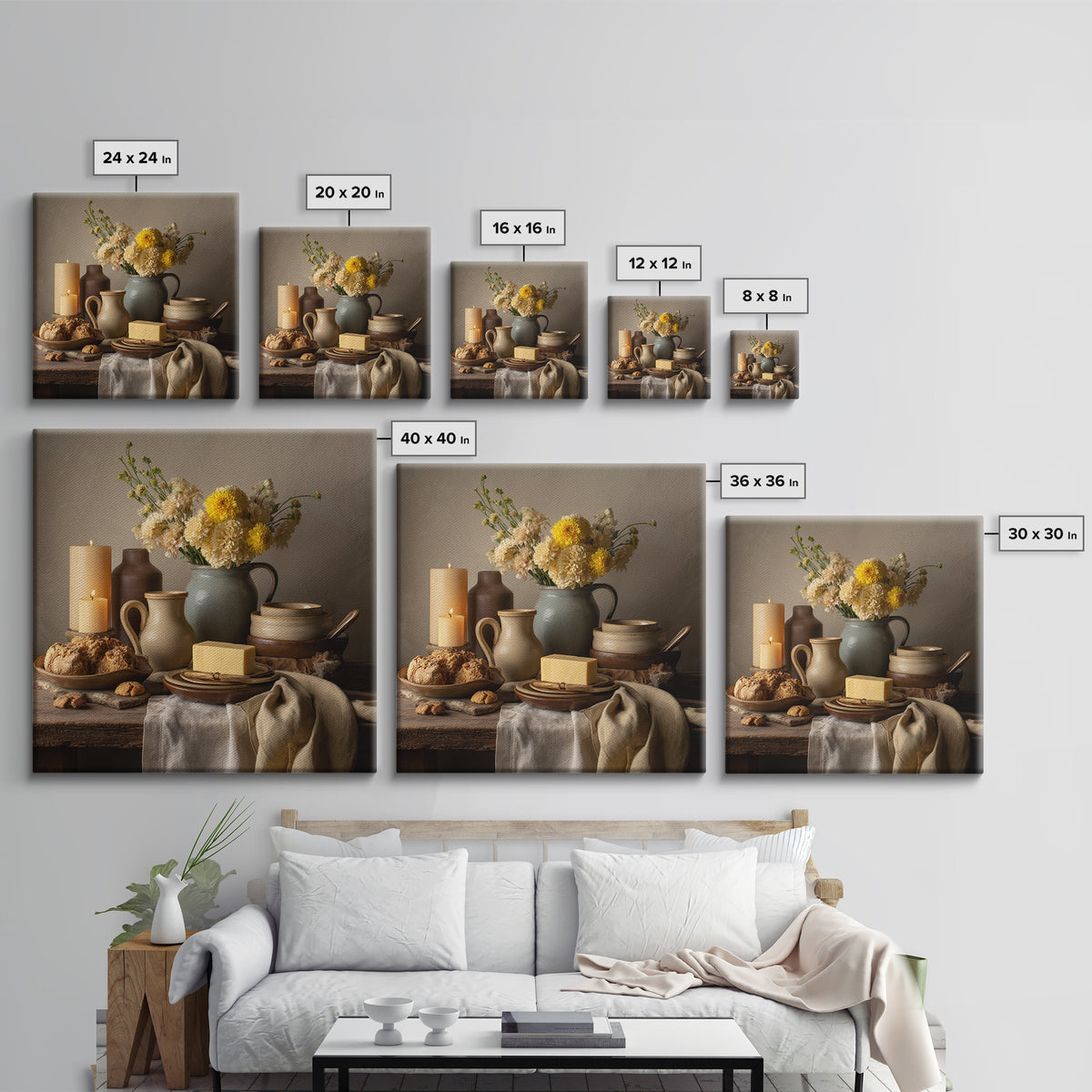 Elegant Table Objects Framed Canvas Print, Restaurant Art, Bedroom Wall Art, Restaurant Decor, Watercolor Art, Bistro, RES-1x1-24