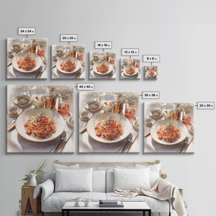 Fresh Pasta with Tomatoes and Basil Canvas Print, Restaurant Art, Cool Wall Art, Restaurant Decor, Fine Art, Bistro, RES-1x1-26