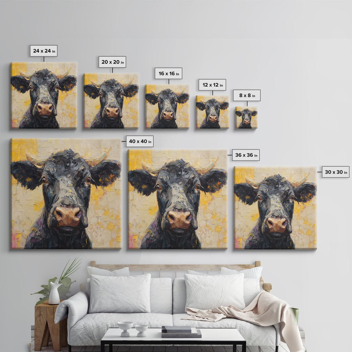 Steakhouse Black and Gold Bull Portrait Canvas Print, Restaurant Art, Living Room Decor, Restaurant Decor, Fine Art, Bistro, RES-1x1-31