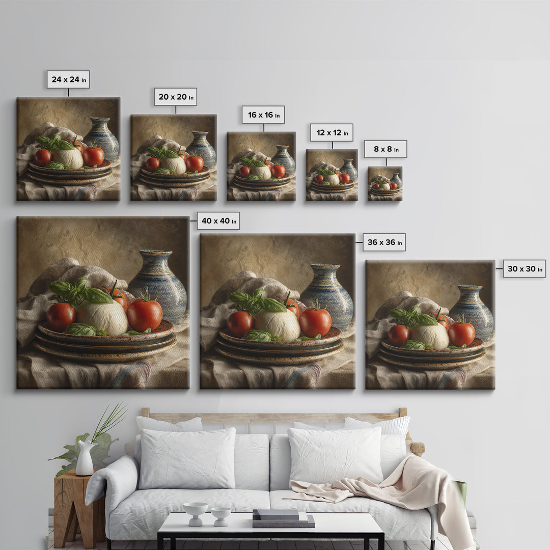 Pizzeria Tomato Basil and Mozzarella Still Life Framed Canvas Print, Restaurant Art, Bar Decor, Restaurant Decor, RES-1x1-34