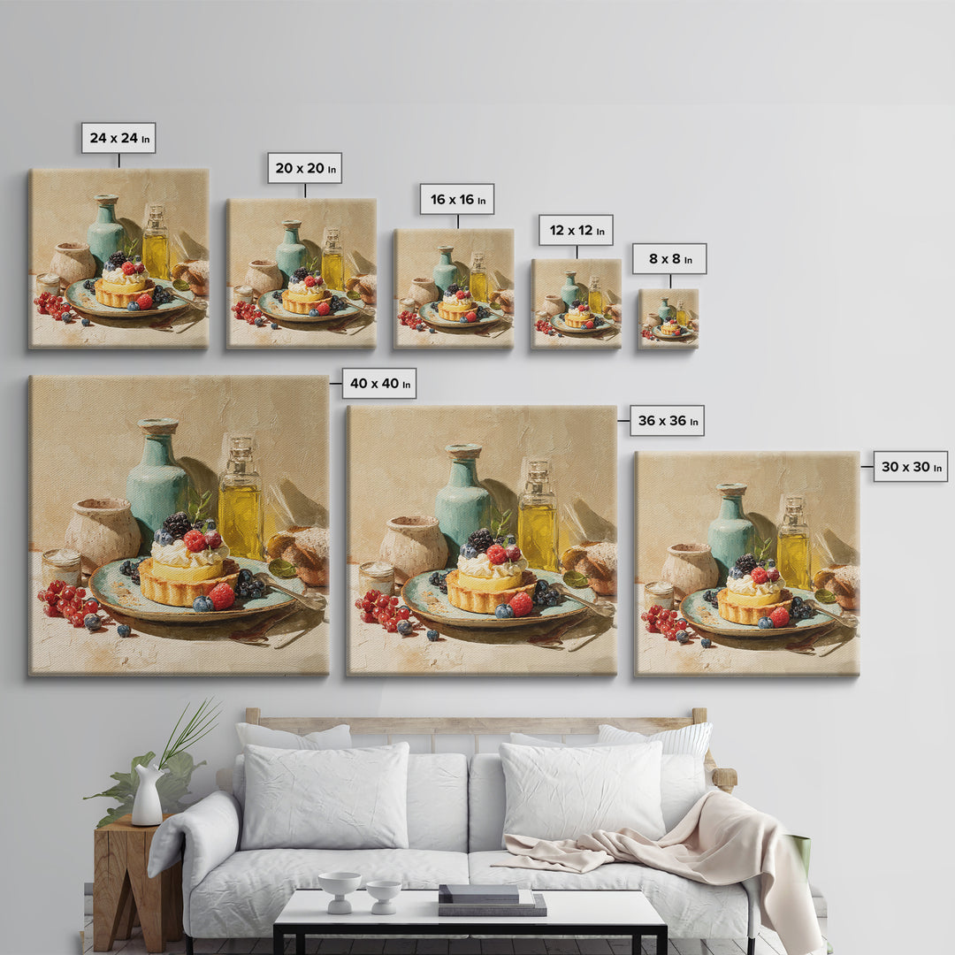 Dessert Tart with Berries and Cream Framed Canvas Print, Restaurant Art, Room Decor, Restaurant Decor, Fine Art, Bistro, RES-1x1-40