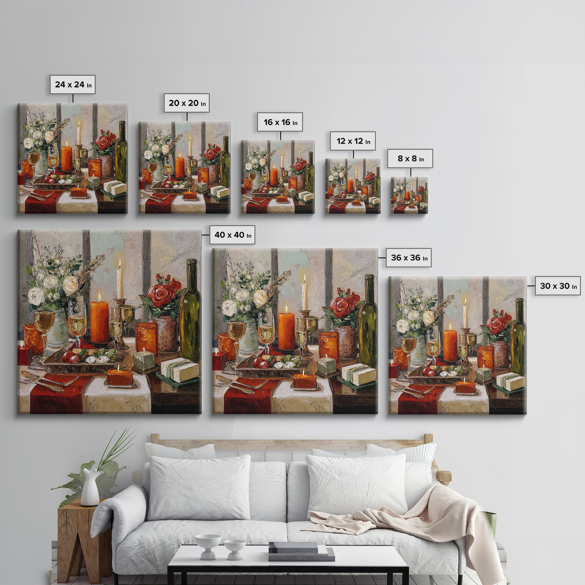 Elegant Table Objects Framed Canvas Print, Restaurant Art, Wall Decor, Restaurant Decor, Oil Painting, Bistro, Farmhouse Decor, RES-1x1-48