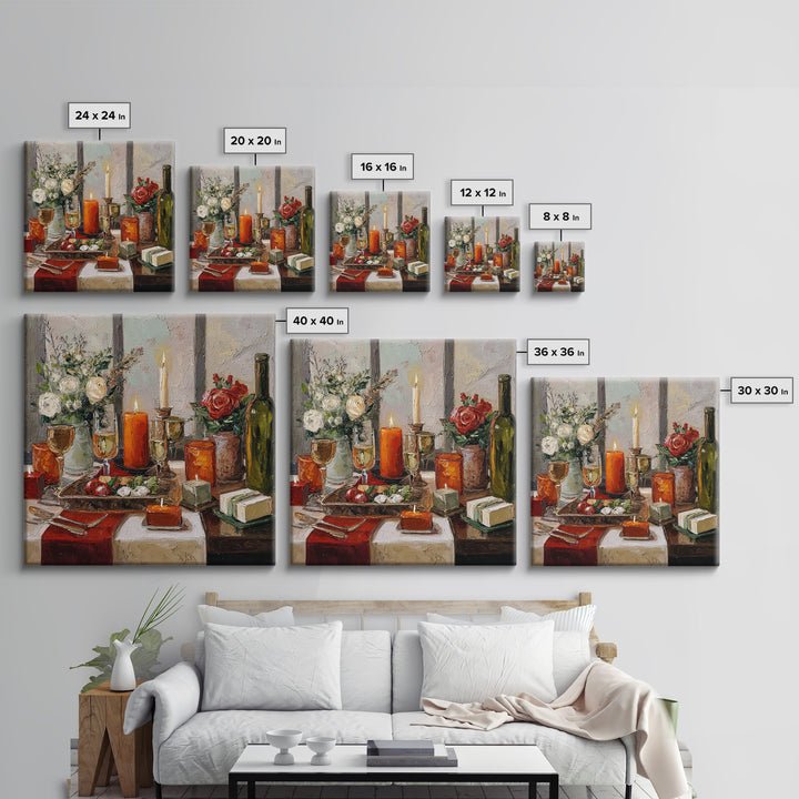 Elegant Table Objects Framed Canvas Print, Restaurant Art, Wall Decor, Restaurant Decor, Oil Painting, Bistro, Farmhouse Decor, RES-1x1-48