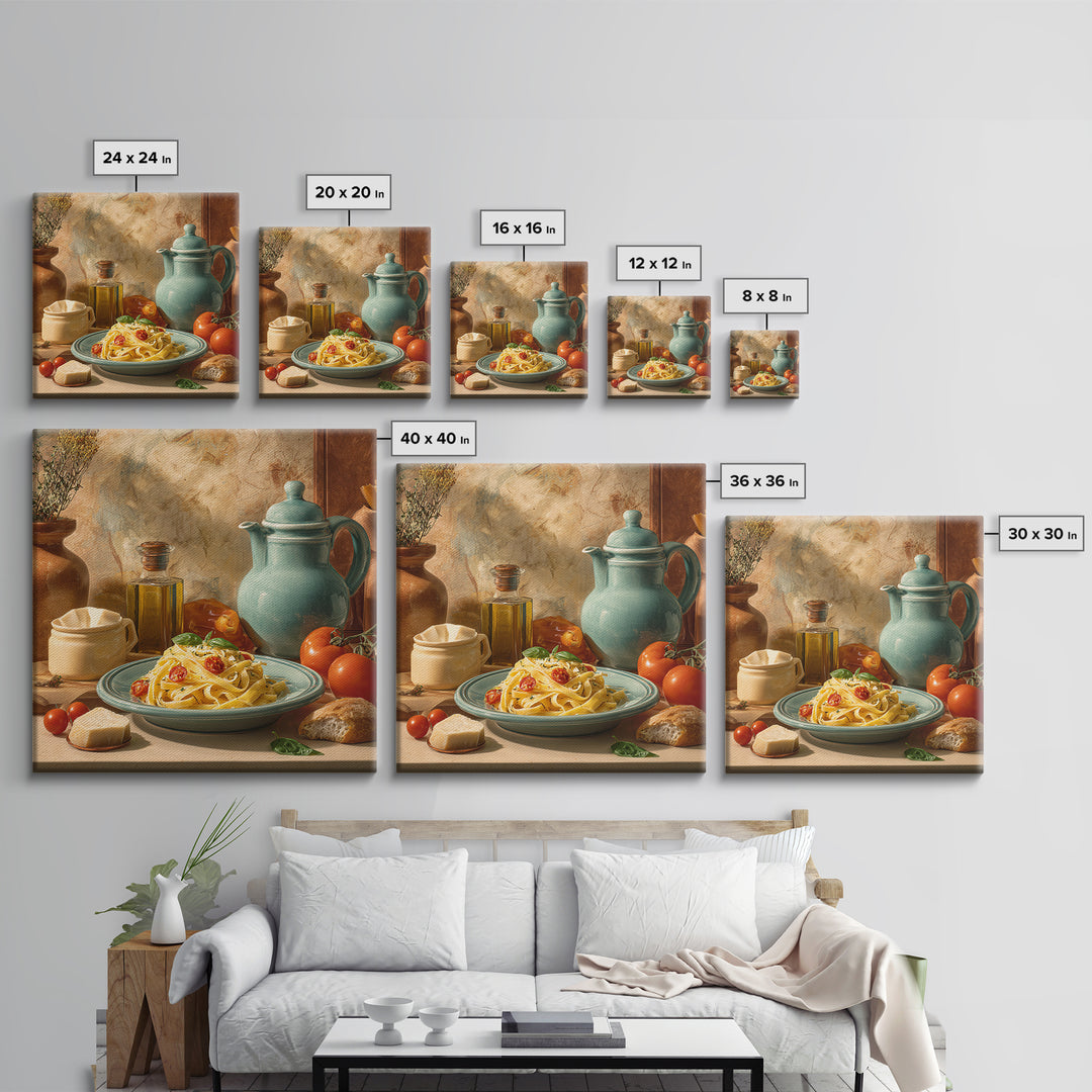 Fresh Pasta with Tomatoes and Basil Canvas Print, Restaurant Art, Cool Wall Art, Restaurant Decor, Fine Art, Bistro, RES-1x1-50
